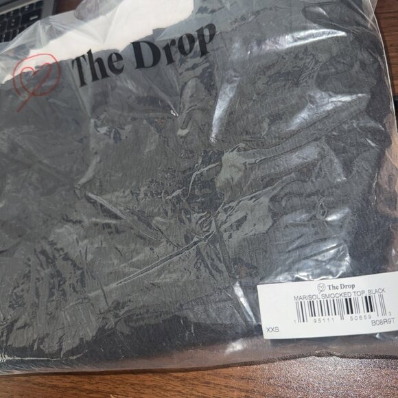 The Drop Marisol Smocked Top NEW 3/4 Sleeve Boho Festival Shirt Black R2 - Picture 3 of 3